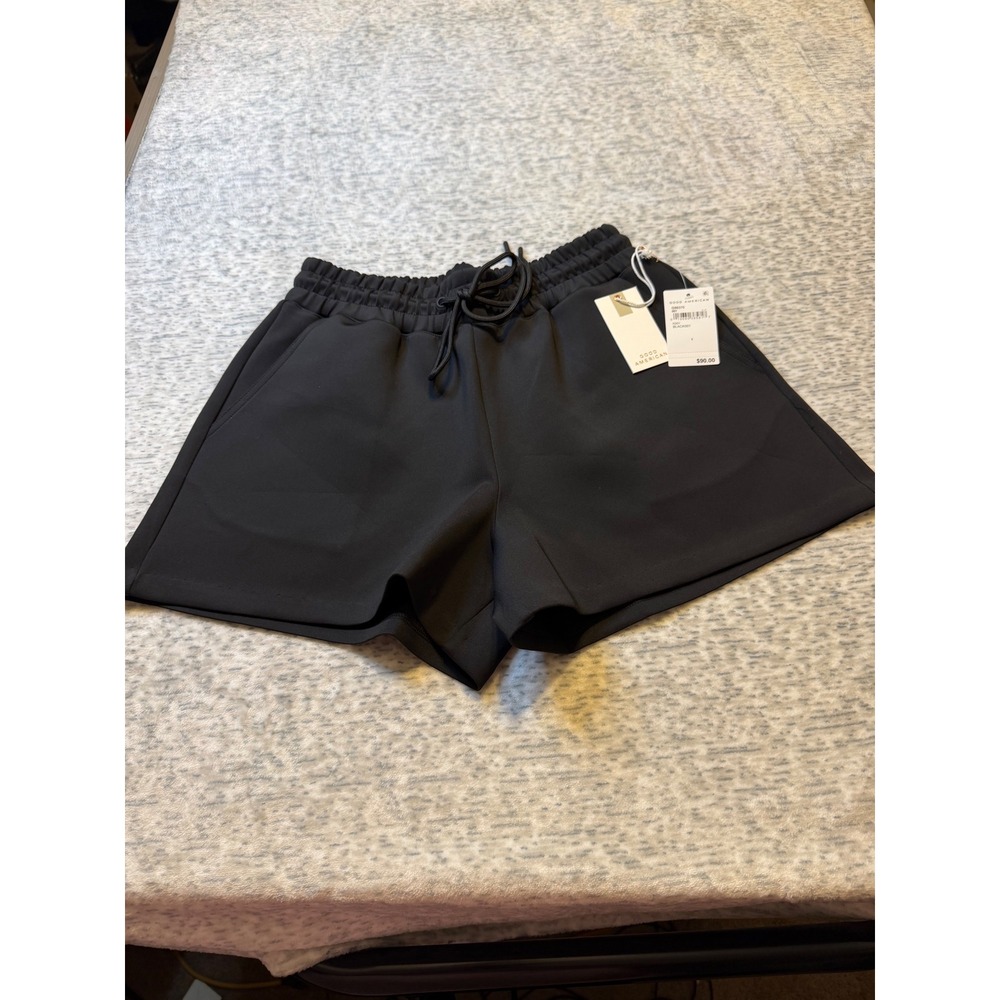 GOOD AMERICAN Black‎ Drawstring Waist Pull On Shorts Size 1